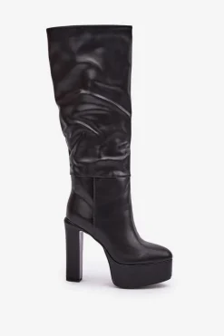 Kozaki Na Słupku I Platformie Z Eko Skóry Czarne Felilorn