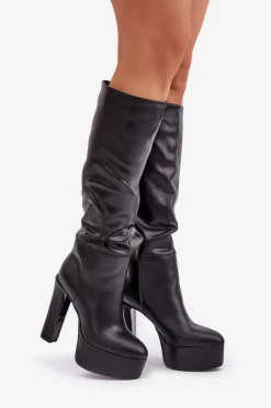 Kozaki Na Słupku I Platformie Z Eko Skóry Czarne Felilorn