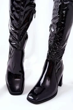 Kozaki Na Słupku Lateksowe Czarne Macey