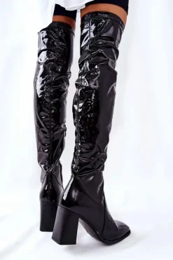 Kozaki Na Słupku Lateksowe Czarne Macey