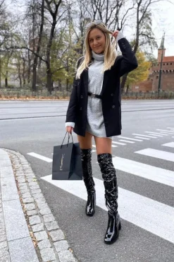 Kozaki Na Słupku Lateksowe Czarne Macey