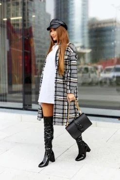 Kozaki Na Słupku Lateksowe Czarne Macey