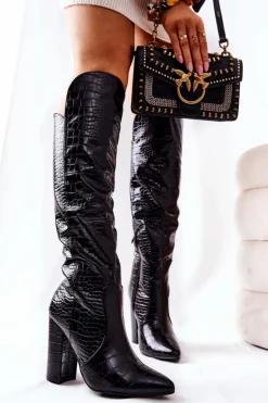 Kozaki Na Słupku Wężowy Wzór Czarne Renesa