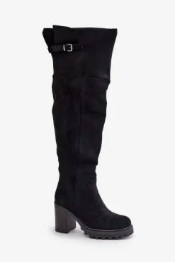 Kozaki Na Słupku Z Cholewką Za Kolano Ocieplane Czarne Niaviera