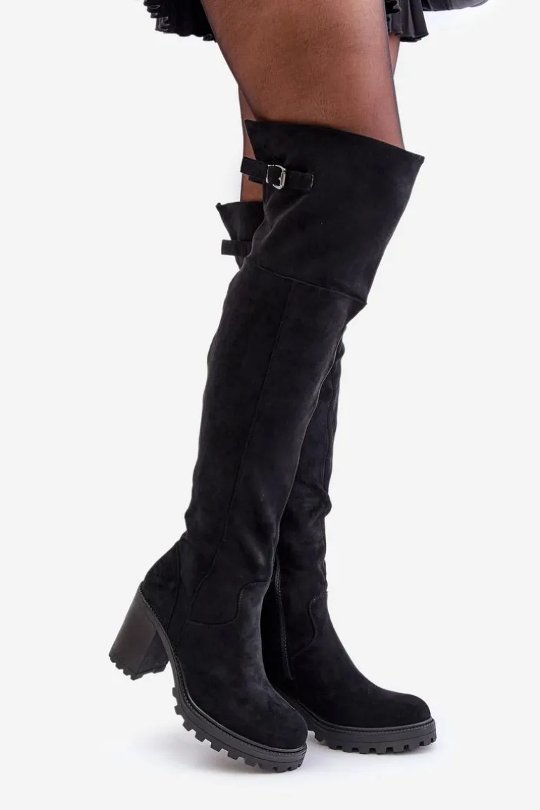 Kozaki Na Słupku Z Cholewką Za Kolano Ocieplane Czarne Niaviera