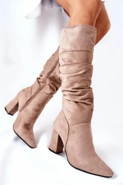 Kozaki Na Słupku Zamszowe Beżowe Dorelle