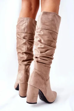 Kozaki Na Słupku Zamszowe Beżowe Dorelle