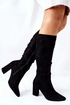 Kozaki Na Słupku Zamszowe Czarne Dorelle