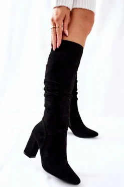 Kozaki Na Słupku Zamszowe Czarne Dorelle