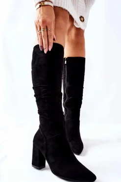 Kozaki Na Słupku Zamszowe Czarne Dorelle