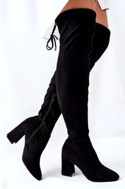 Kozaki Na Słupku Zamszowe Czarne Agaloa