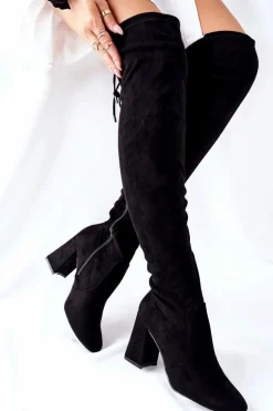 Kozaki Na Słupku Zamszowe Czarne Agaloa