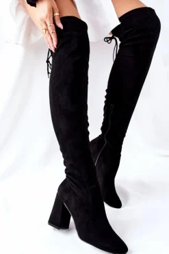 Kozaki Na Słupku Zamszowe Czarne Agaloa