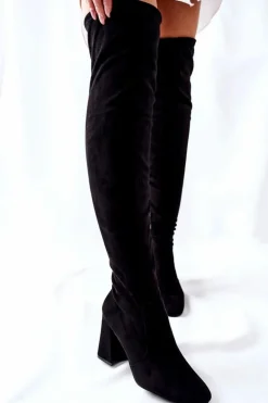 Kozaki Na Słupku Zamszowe Czarne Agaloa