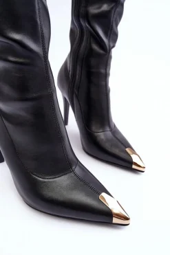 Kozaki Na Szpilce Przed Kolano Skórzane S.Barski MR870-59 Czarne