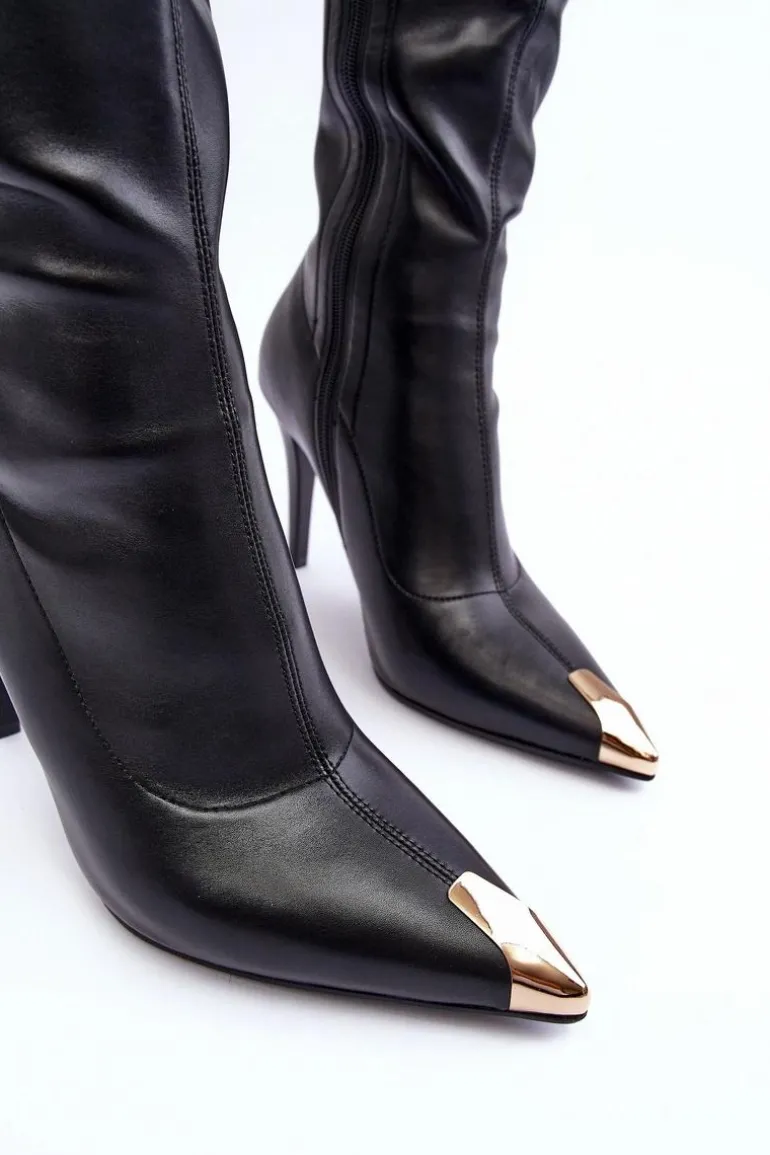 Kozaki Na Szpilce Przed Kolano Skórzane S.Barski MR870-59 Czarne