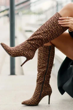 Kozaki Na Szpilce W Panterkę Brązowe Reanwenna