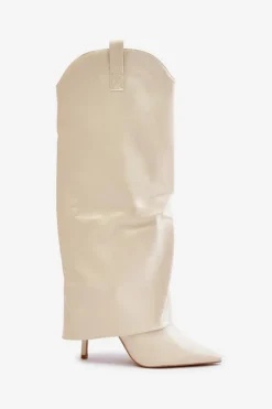 Kozaki Na Szpilce Z Wywiniętą Cholewką Jasnobeżowe Bellinna