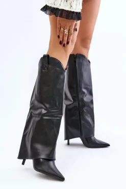 Kozaki Na Szpilce Z Wywiniętą Cholewką Czarne Bellinna