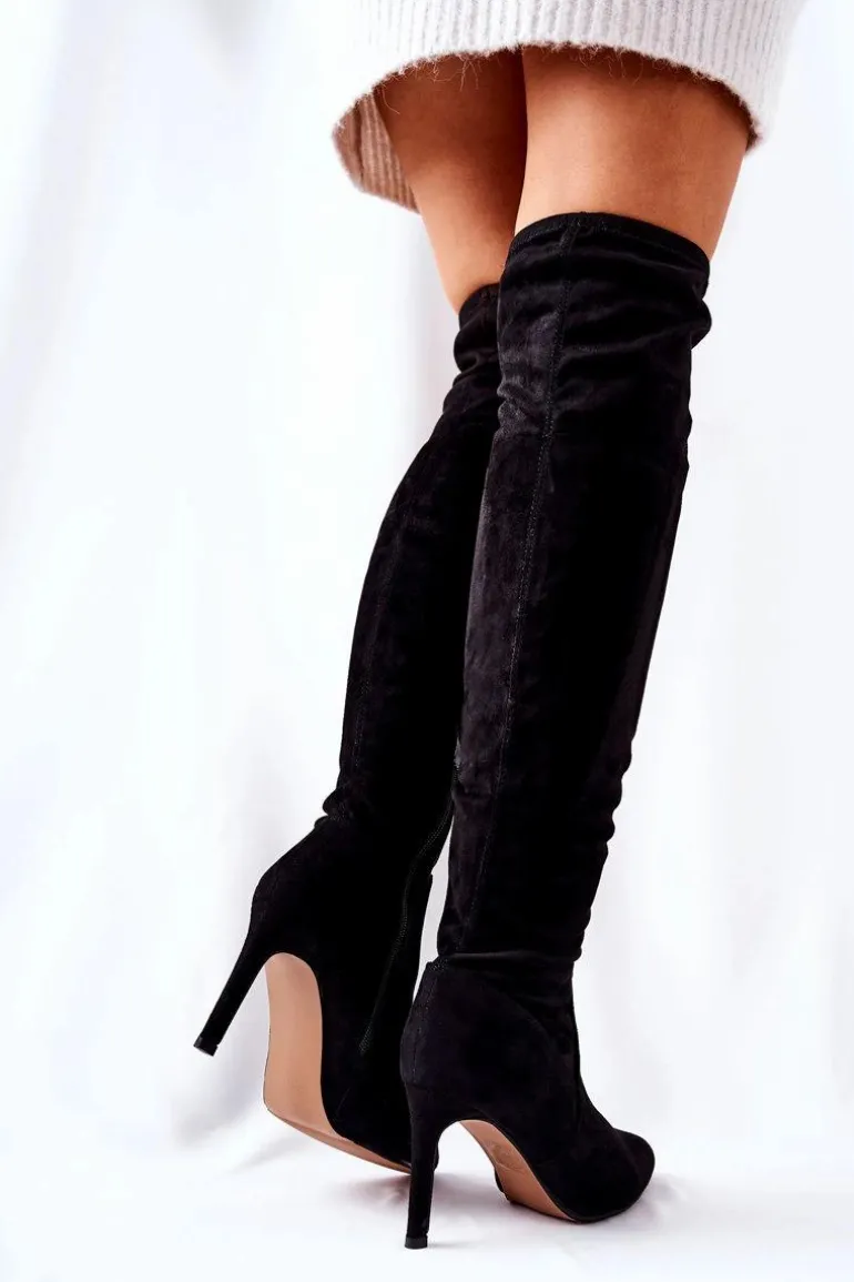 Kozaki Na Szpilce Zamszowe Czarne Horina