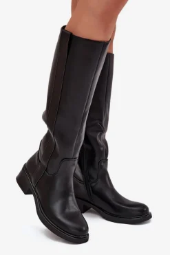 Kozaki Oficerki Damskie Na Niskim Obcasie Ocieplane Czarne Averna