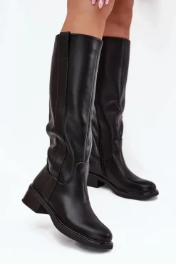 Kozaki Oficerki Damskie Na Niskim Obcasie Ocieplane Czarne Averna