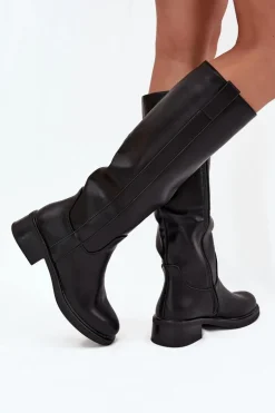 Kozaki Oficerki Damskie Na Niskim Obcasie Ocieplane Czarne Averna