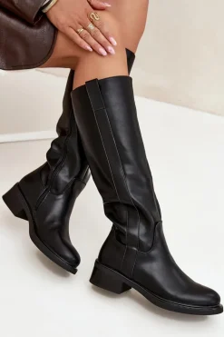 Kozaki Oficerki Damskie Na Niskim Obcasie Ocieplane Czarne Averna