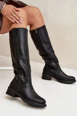 Kozaki Oficerki Damskie Na Niskim Obcasie Ocieplane Czarne Averna