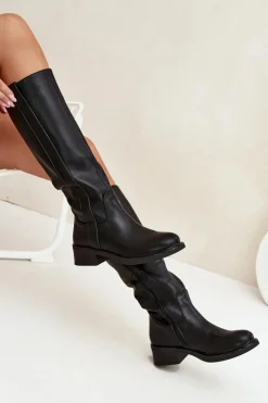 Kozaki Oficerki Damskie Na Niskim Obcasie Ocieplane Czarne Averna