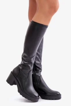 Kozaki Przed Kolano Eko Skórzane Na Słupku Vinceza 58332 Czarne