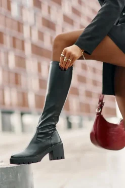 Kozaki Przed Kolano Eko Skórzane Na Słupku Vinceza 58332 Czarne