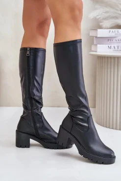 Kozaki Przed Kolano Eko Skórzane Na Słupku Vinceza 58332 Czarne