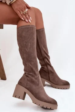 Kozaki Przed Kolano Eko Zamszowe Na Słupku Vinceza 58332 Ciemnobeżowe