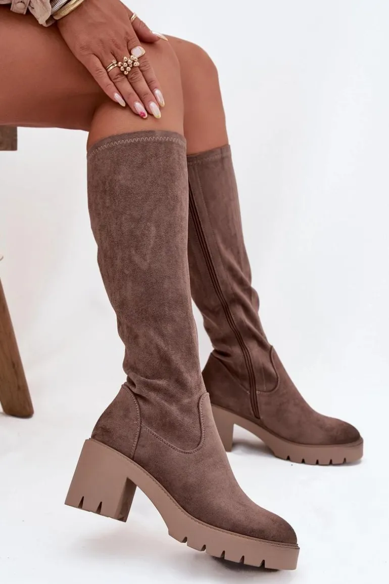 Kozaki Przed Kolano Eko Zamszowe Na Słupku Vinceza 58332 Ciemnobeżowe