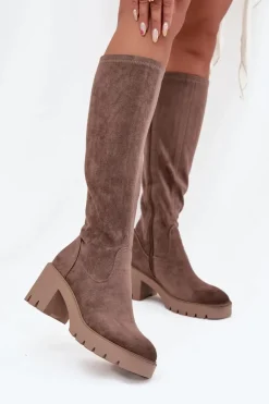 Kozaki Przed Kolano Eko Zamszowe Na Słupku Vinceza 58332 Ciemnobeżowe