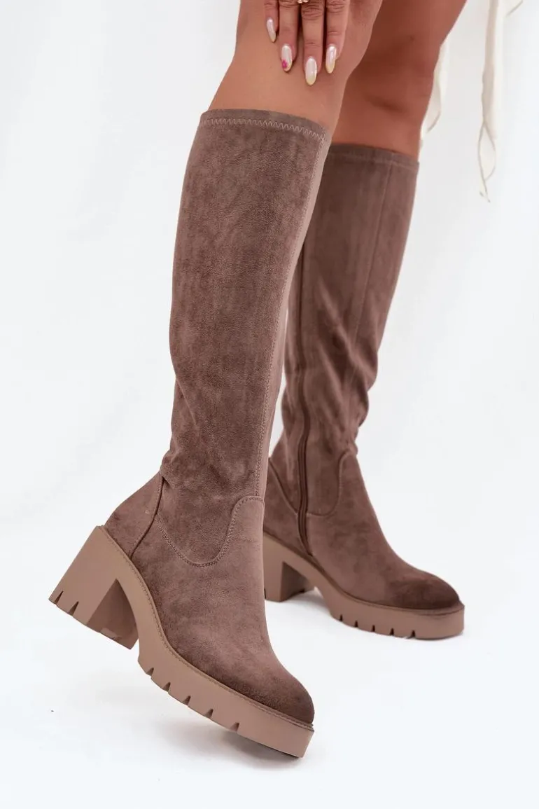 Kozaki Przed Kolano Eko Zamszowe Na Słupku Vinceza 58332 Ciemnobeżowe