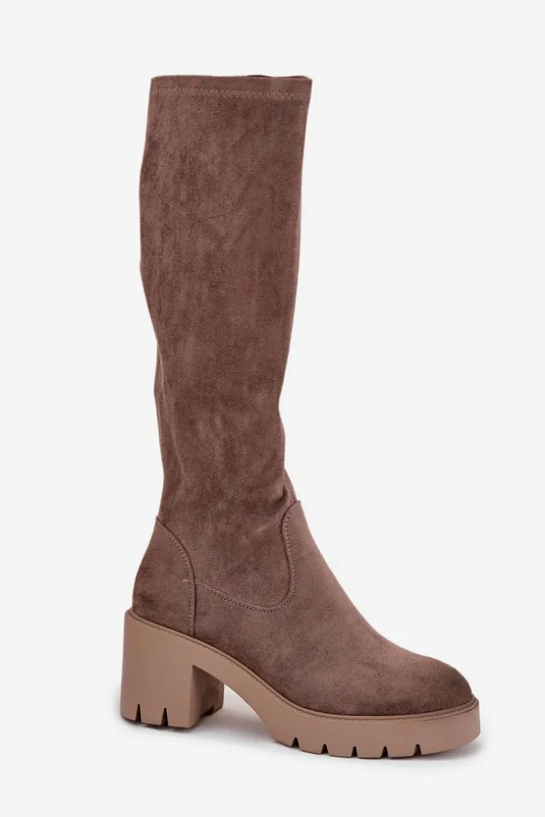 Kozaki Przed Kolano Eko Zamszowe Na Słupku Vinceza 58332 Ciemnobeżowe