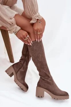 Kozaki Przed Kolano Eko Zamszowe Na Słupku Vinceza 58332 Ciemnobeżowe