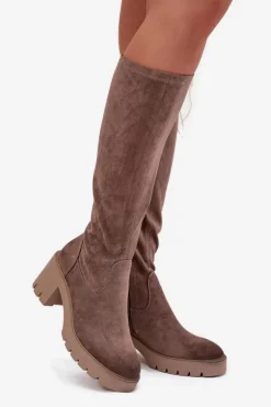 Kozaki Przed Kolano Eko Zamszowe Na Słupku Vinceza 58332 Ciemnobeżowe