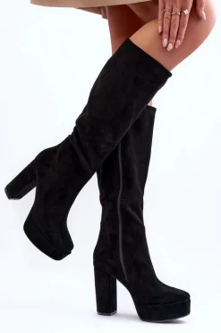 Kozaki Przed Kolano Na Obcasie I Platformie Czarne Baldrema