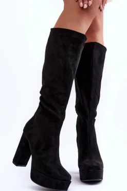 Kozaki Przed Kolano Na Obcasie I Platformie Czarne Baldrema