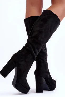 Kozaki Przed Kolano Na Obcasie I Platformie Czarne Baldrema