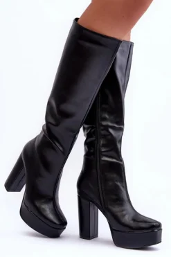 Kozaki Przed Kolano Na Obcasie I Platformie Czarne Baldrema