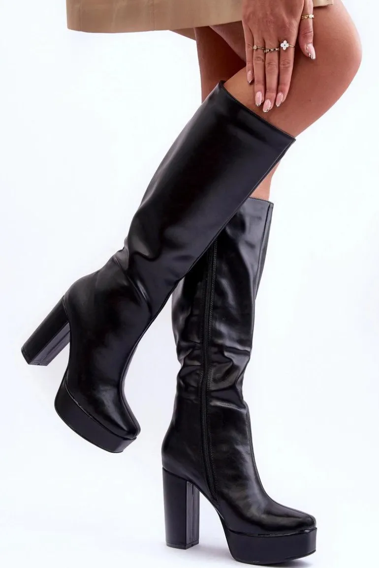 Kozaki Przed Kolano Na Obcasie I Platformie Czarne Baldrema