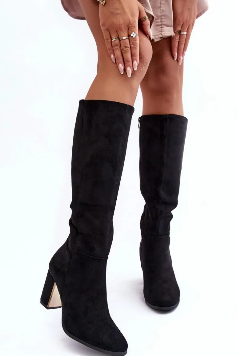 Kozaki Przed Kolano Na Słupku Zamszowe Czarne Kilrenita