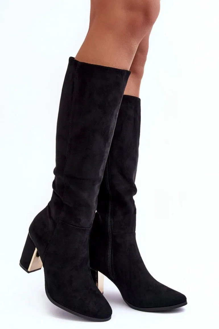 Kozaki Przed Kolano Na Słupku Zamszowe Czarne Kilrenita