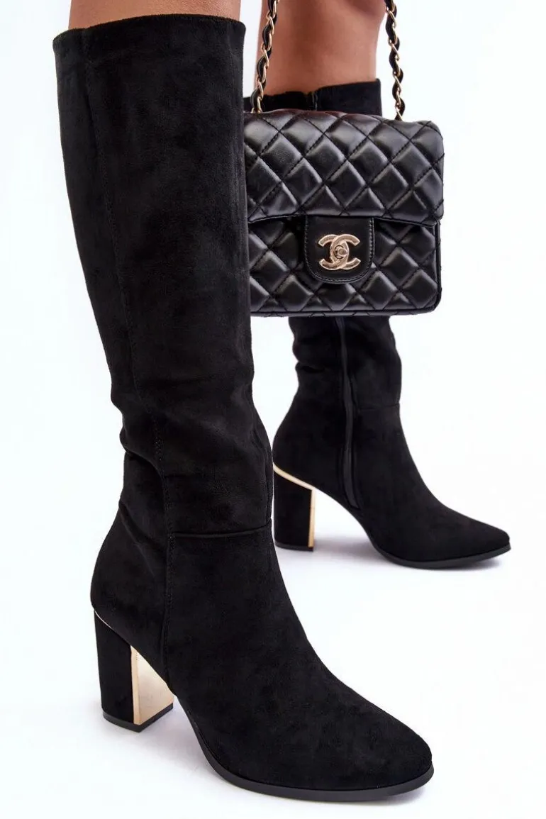 Kozaki Przed Kolano Na Słupku Zamszowe Czarne Kilrenita