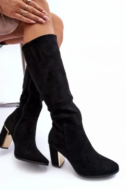 Kozaki Przed Kolano Na Słupku Zamszowe Czarne Kilrenita