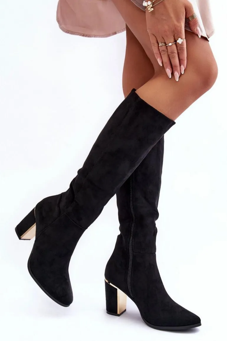 Kozaki Przed Kolano Na Słupku Zamszowe Czarne Kilrenita